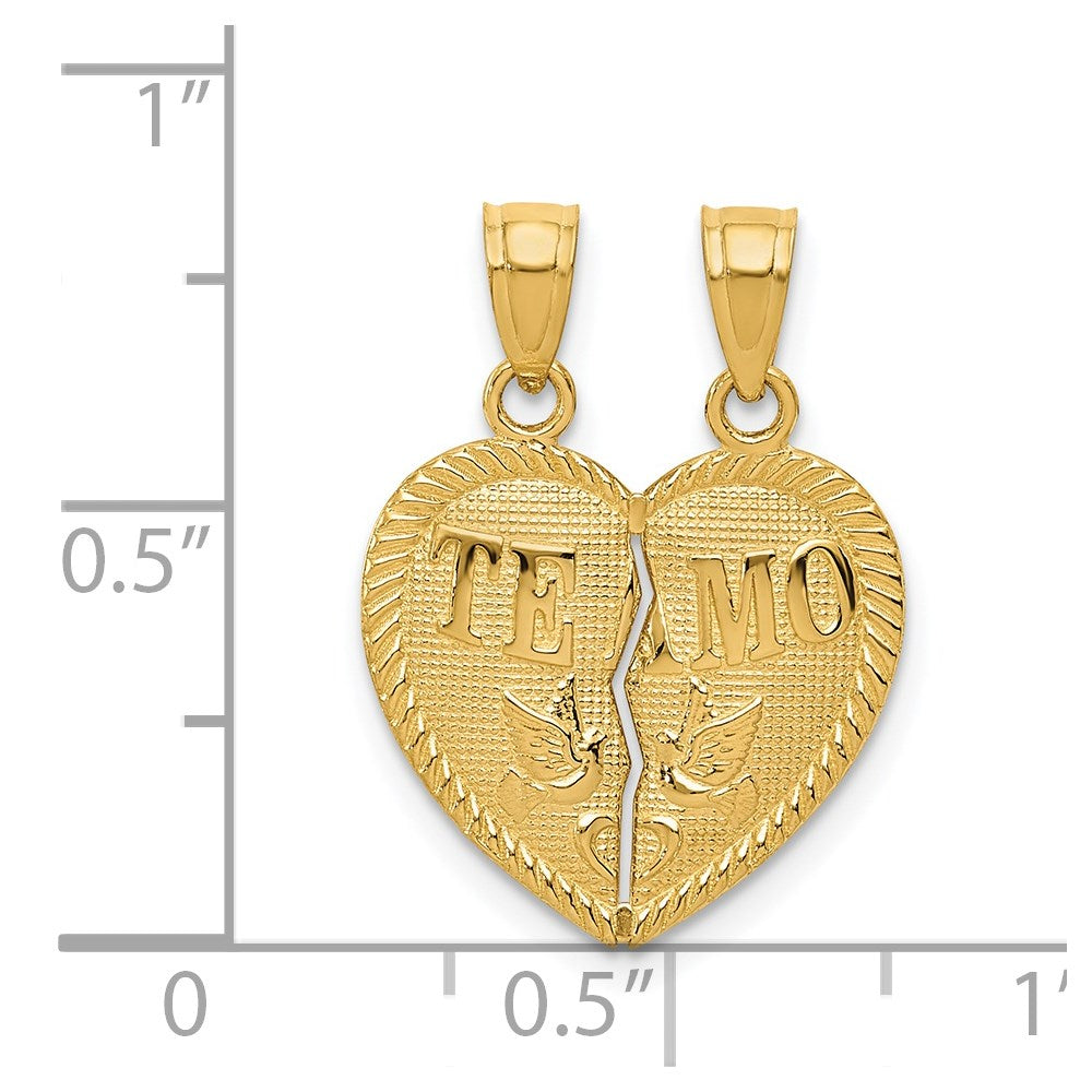14k Two-piece Break-Apart Diamond-cut TE AMO Heart Pendants