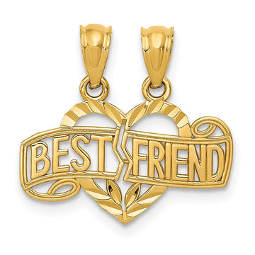 14k Diamond-cut 2-Piece Break-Apart BEST FRIEND Heart Pendant