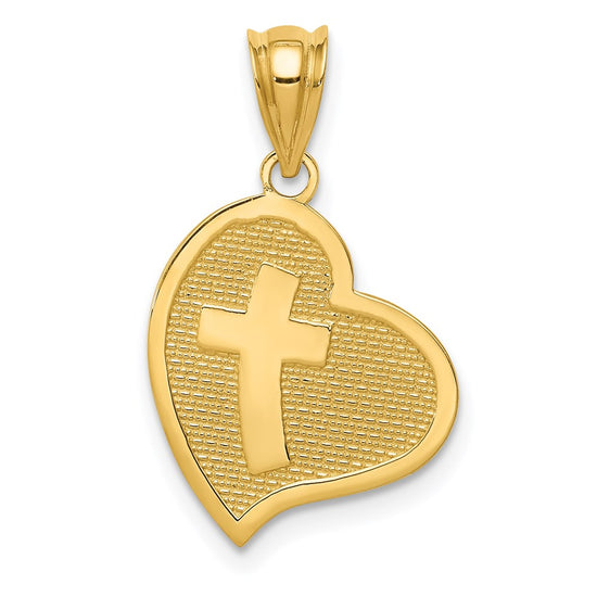 14k Polished MOM I LOVE YOU / Cross Reversible Heart Pendant