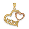14k Two-tone with White Rhodium Diamond-cut MOM Heart Pendant