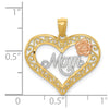 14k Two-tone with White Rhodium Diamond-cut MOM in Heart with Rose Pendant