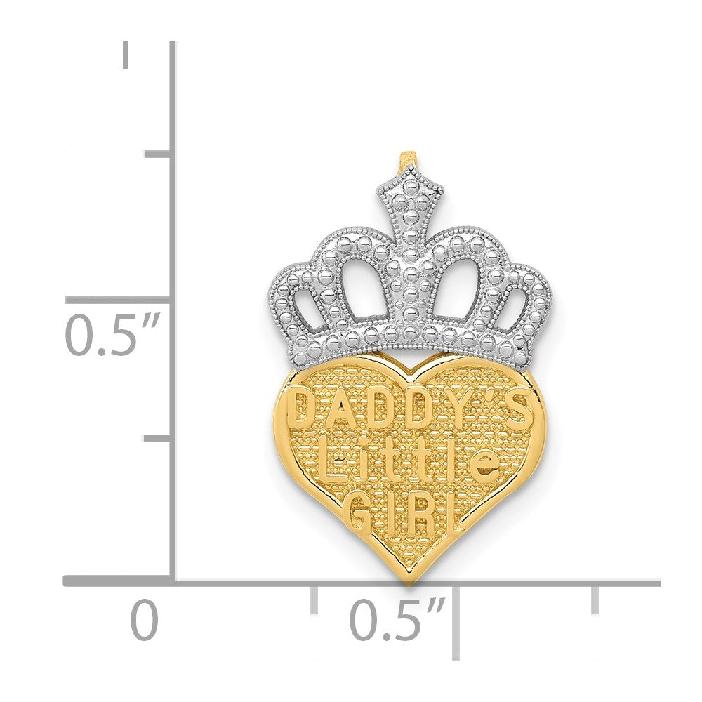 14k and White Rhodium DADDYS LITTLE GIRL Heart with Crown Chain Slide