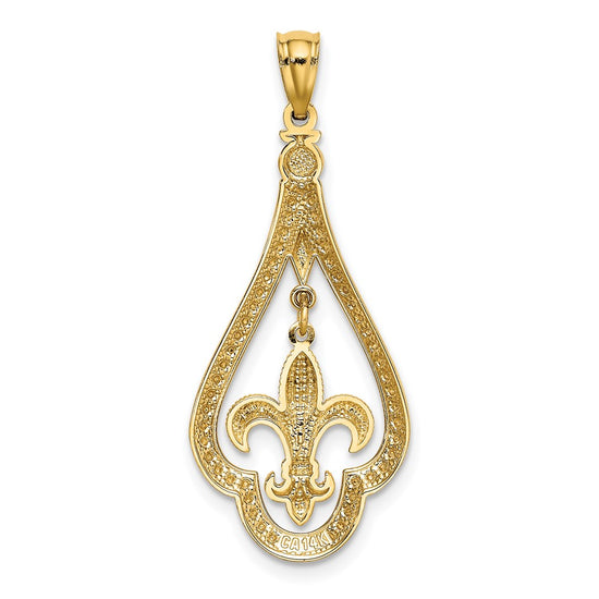 14k Diamond-cut Polished Fleur de Lis Dangle Pendant