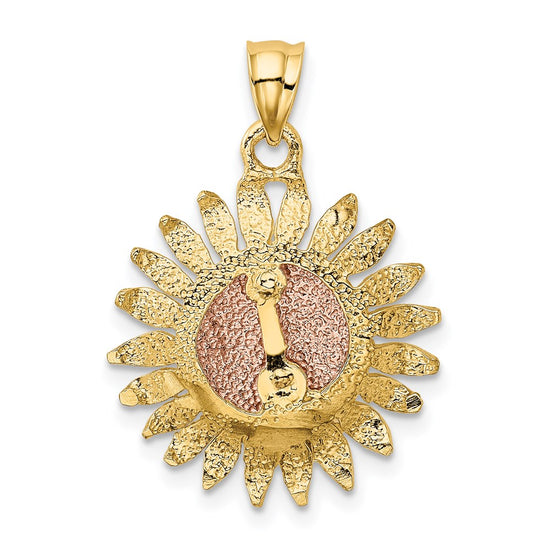 14k Two-tone Polished Sunflower Pendant