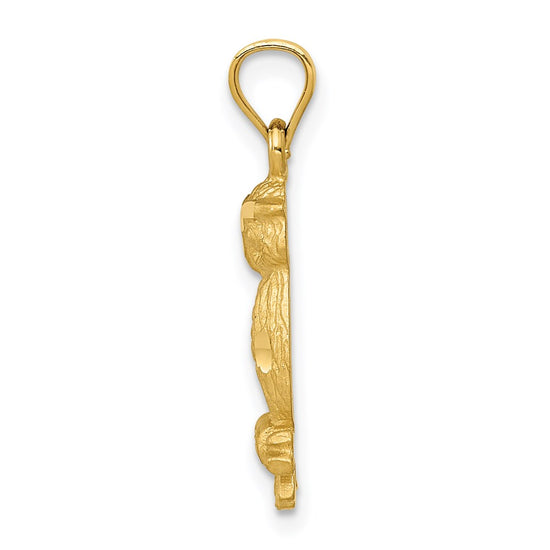 14k Satin Diamond-cut Owl Pendant