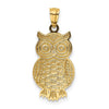 14K and White Rhodium Polished and Textured Owl Pendant