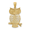 14k and White Rhodium Diamond-cut Polished Moveable Owl Pendant