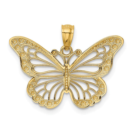 14k and White Rhodium Diamond-cut Polished Cut-out Butterfly Pendant