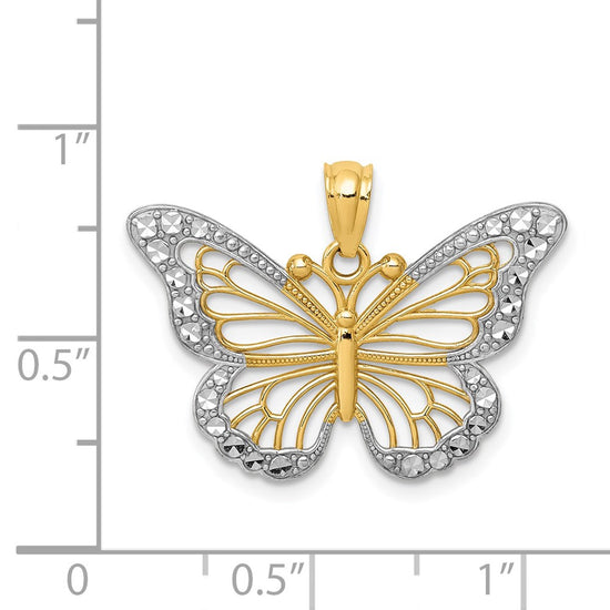 14k and White Rhodium Diamond-cut Polished Cut-out Butterfly Pendant