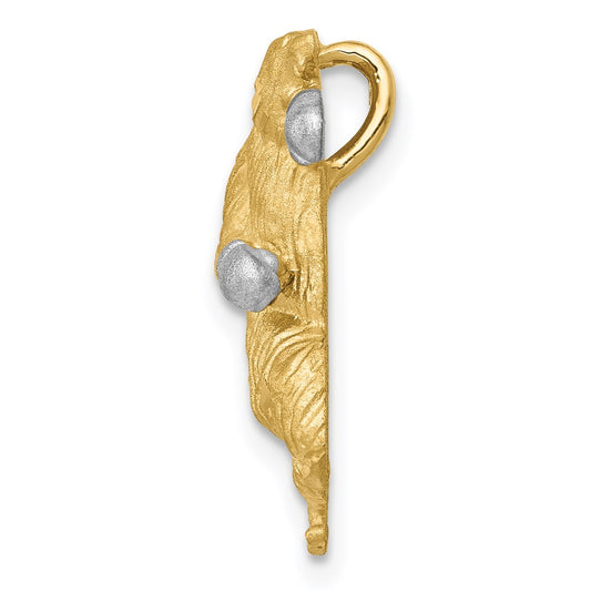 14k and White Rhodium Satin Diamond-cut Boxing Bear Chain Slide