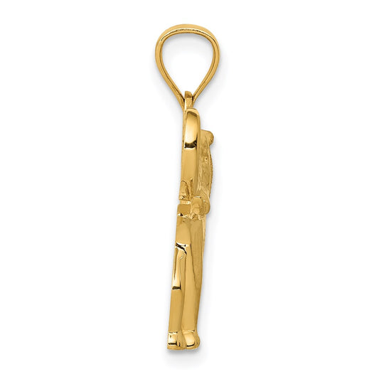 14k Polished and Satin Elephant Pendant