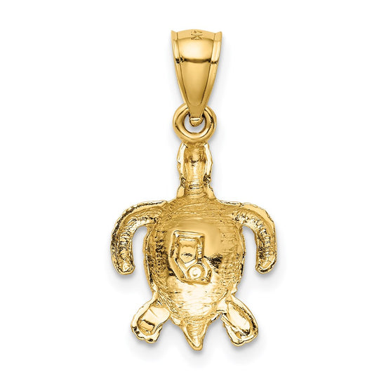 14k Polished and Textured Diamond-cut Sea Turtle Pendant