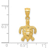 14k Polished and Textured Diamond-cut Sea Turtle Pendant