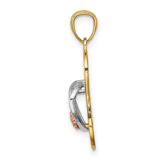 14K Yellow and Rose Gold with White Rhodium Sandal Pendant