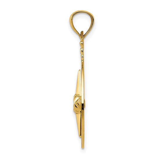 14k Diamond-cut Polished Compass Pendant
