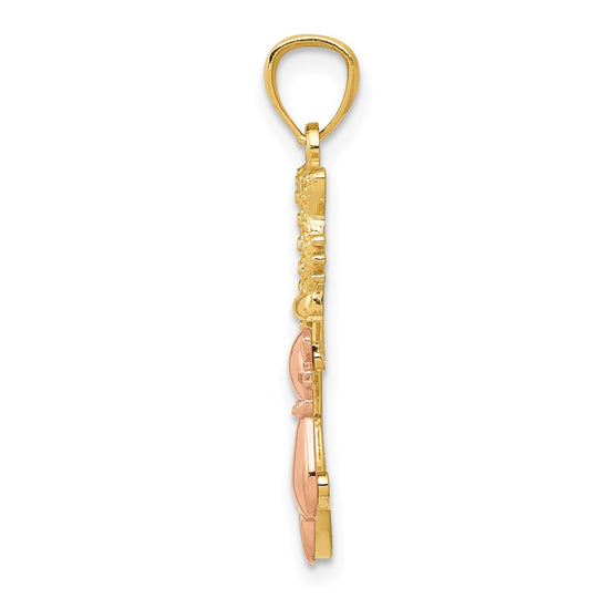 14k Two-tone Polished Diamond-cut Big and Little Sitting Cats Pendant