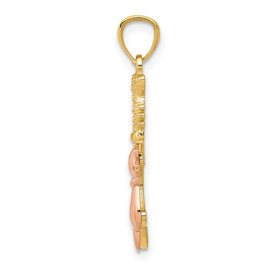14k Two-tone Polished Diamond-cut Big and Little Sitting Cats Pendant