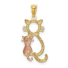 14k Two-tone Polished Diamond-cut Big and Little Sitting Cats Pendant
