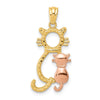 14k Two-tone Polished Diamond-cut Big and Little Sitting Cats Pendant