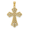 14k and White Rhodium Polished Diamond-cut Filigree Cross Pendant