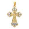 14k and White Rhodium Polished Diamond-cut Filigree Cross Pendant