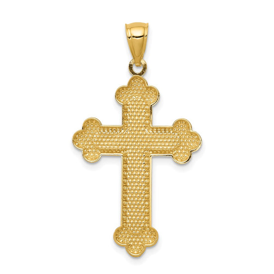 14K Satin and Polished Budded Cross Pendant