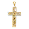 14K Two-Tone Satin Polished Diamond-cut Crucifix with Vines Pendant