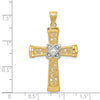 14k and White Rhodium Diamond-cut Filigree Cross Pendant