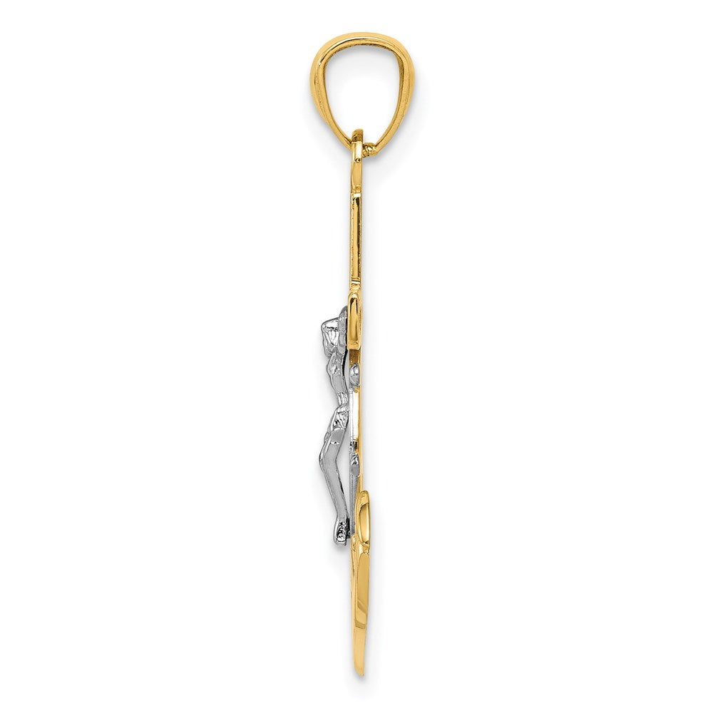 14k and White Rhodium Polished Mariners Crucifix Pendant