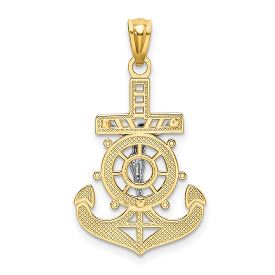 14k and White Rhodium Polished Mariners Crucifix Pendant