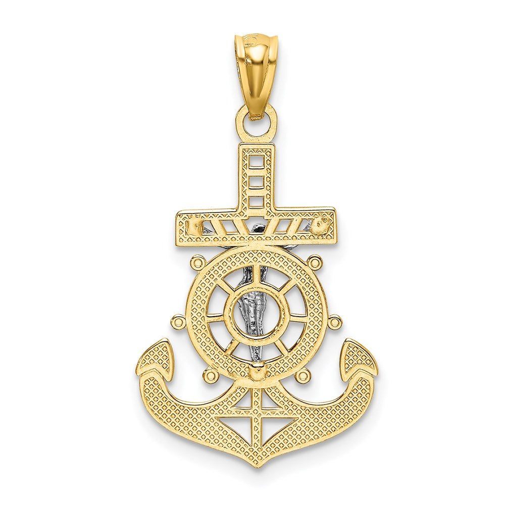 14k and White Rhodium Polished Mariners Crucifix Pendant