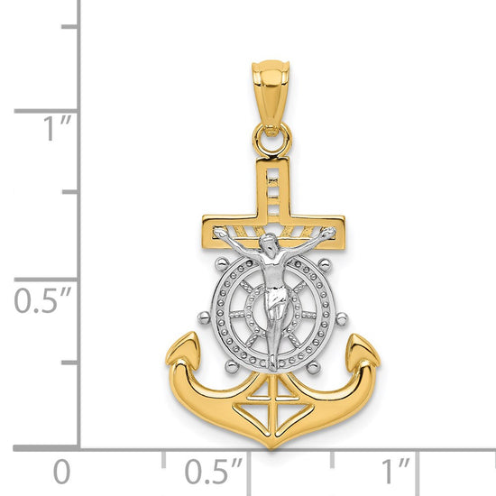 14k and White Rhodium Polished Mariners Crucifix Pendant