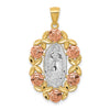 14K Two-Tone with White Rhodium Our Lady Of Guadalupe with Flowers Oval Pendant