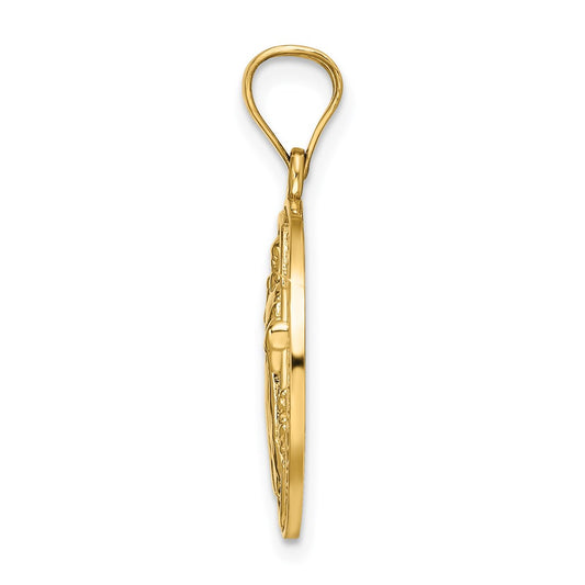 14k Polished Solid San Benito 2-Sided Round Pendant