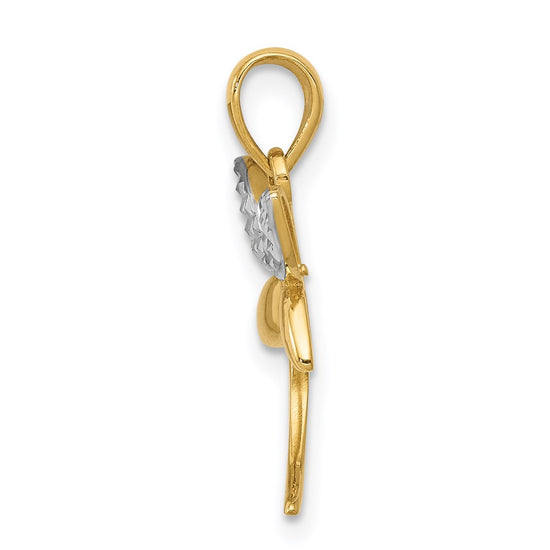 14k and White Rhodium Diamond-cut Polished Dragonfly Pendant