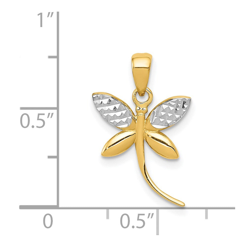 14k and White Rhodium Diamond-cut Polished Dragonfly Pendant