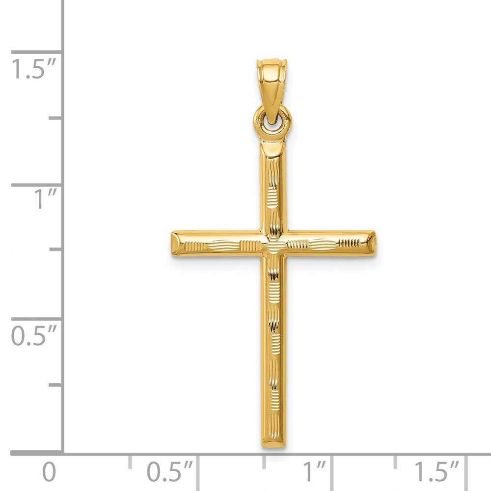 14k Hollow Diamond-cut Cross Pendant