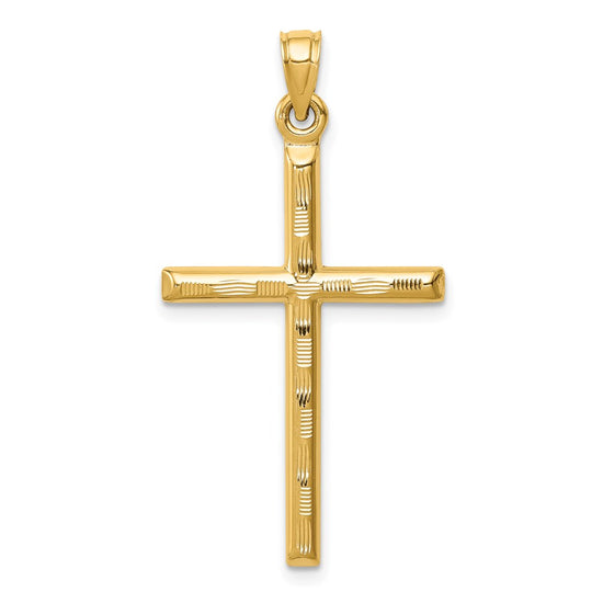 14k Hollow Diamond-cut Cross Pendant