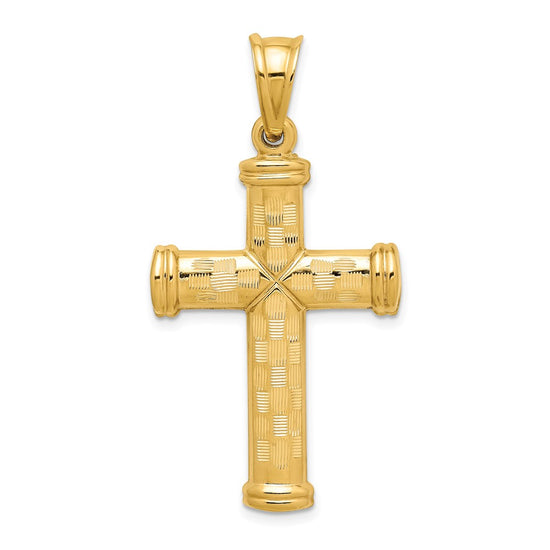 14k Hollow Diamond-cut Cross Pendant