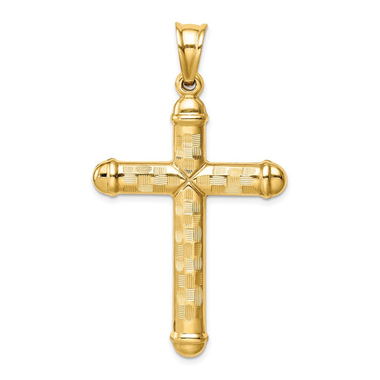 14k Hollow Diamond-cut Cross Pendant