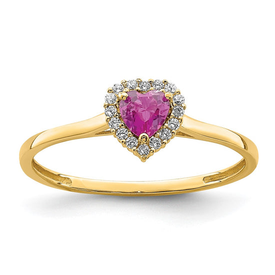 14K Pink and Clear CZ Halo Heart Ring