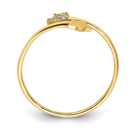 14K Polished CZ Two Stars Bypass Ring
