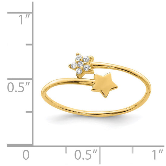 14K Polished CZ Two Stars Bypass Ring