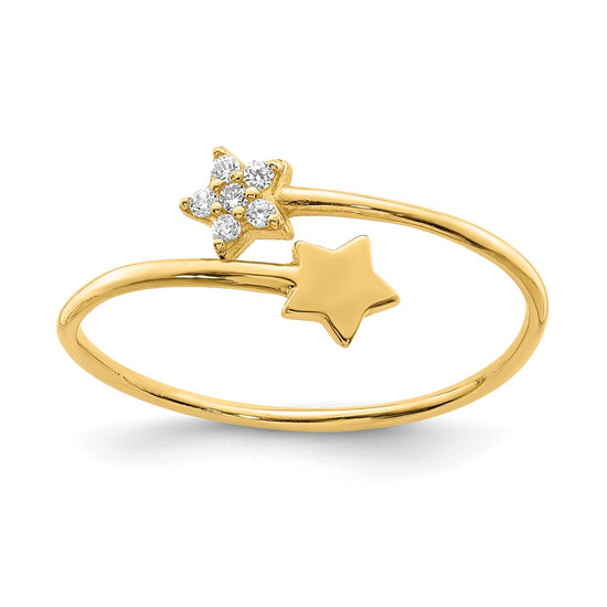 14K Polished CZ Two Stars Bypass Ring