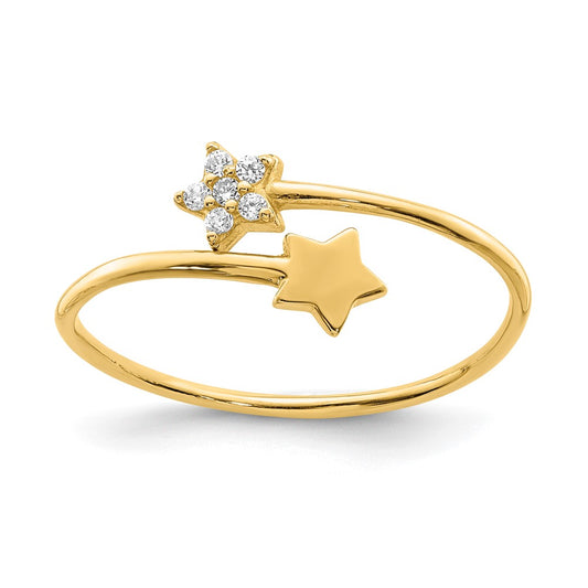 14K Polished CZ Two Stars Bypass Ring