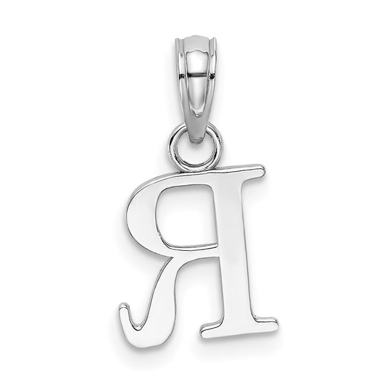 14K White Gold Polished Block Letter R Initial Pendant