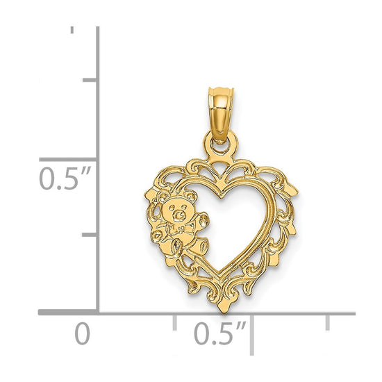 14K Teddy Bear in Heart Charm