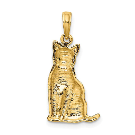 14K Textured Sitting Cat Charm