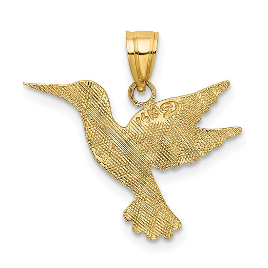 14K Polished and Textured Hummingbird Charm