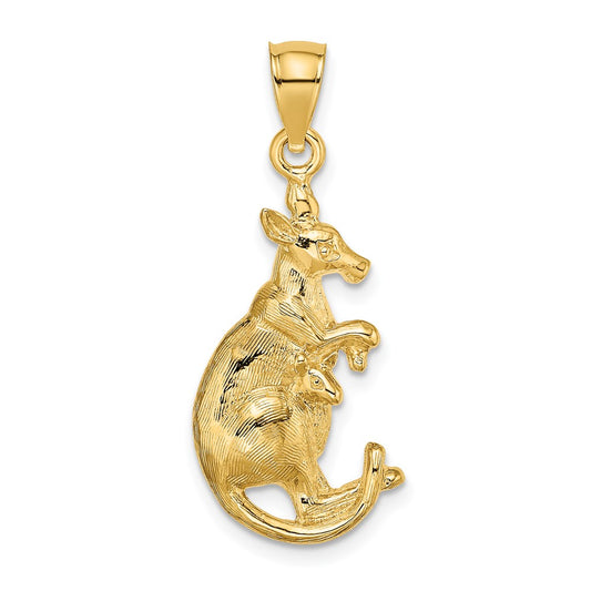 14K 2-D Kangaroo with Baby in Pouch Pendant